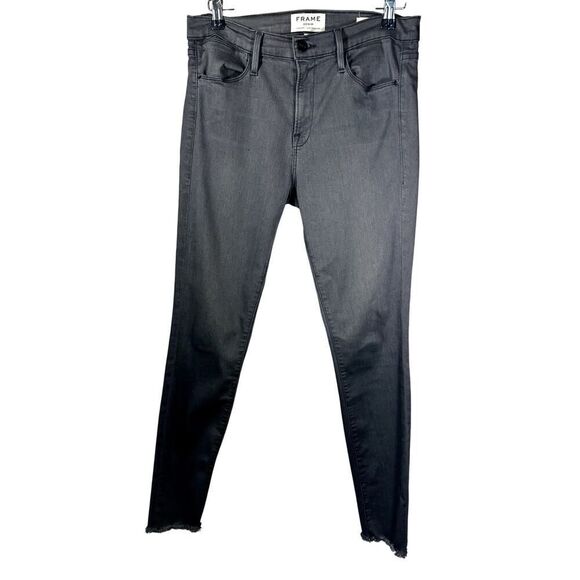 FRAME DENIM Women's Le High Skinny Frayed Hem Cropped Jeans Black Size 28 - Picture 1 of 12